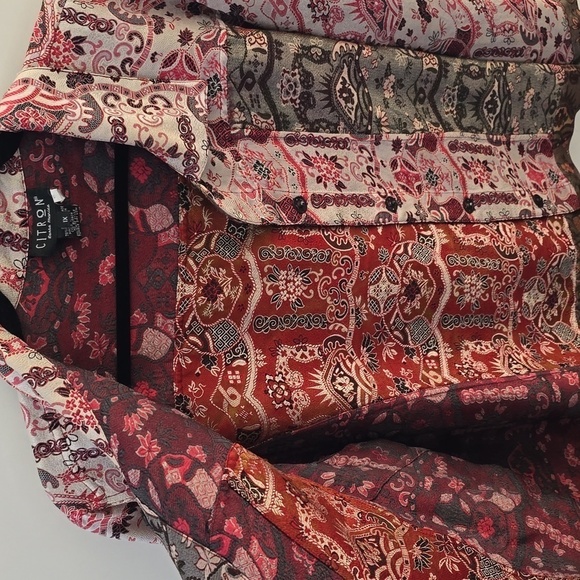 Citron Button Blazer Jacket Asian Silk Blend 1X Red - Picture 8 of 10